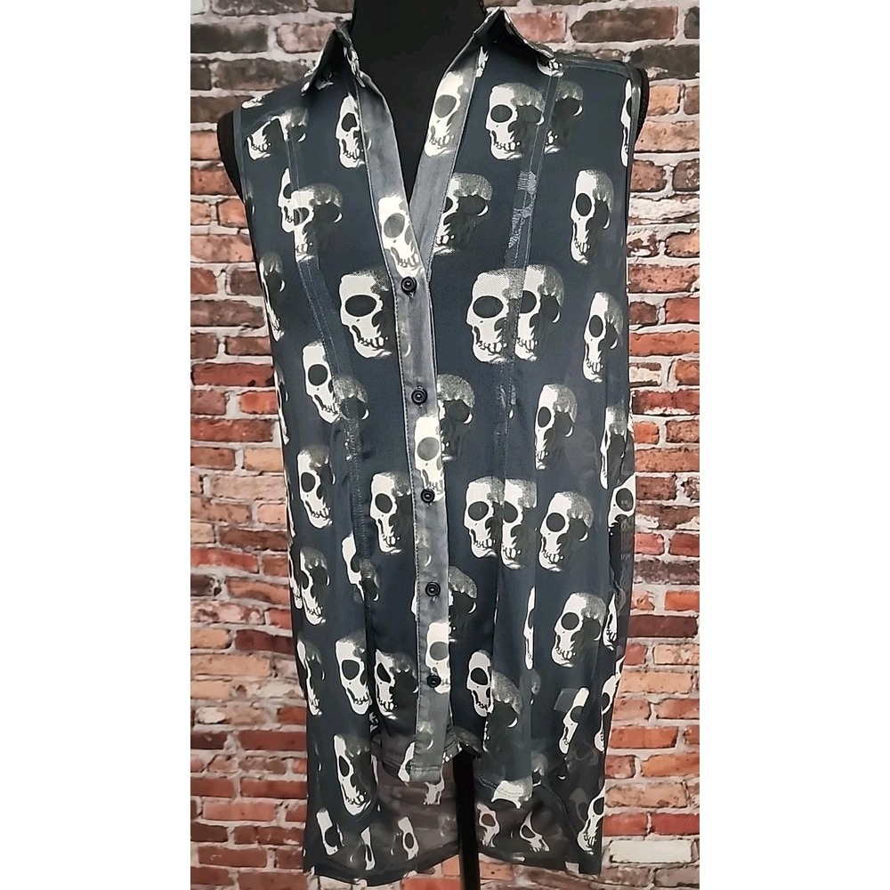 Liberty Love Top Skull Skeleton Gothic Hi Low Sheer Mesh Grunge Goth Womens S